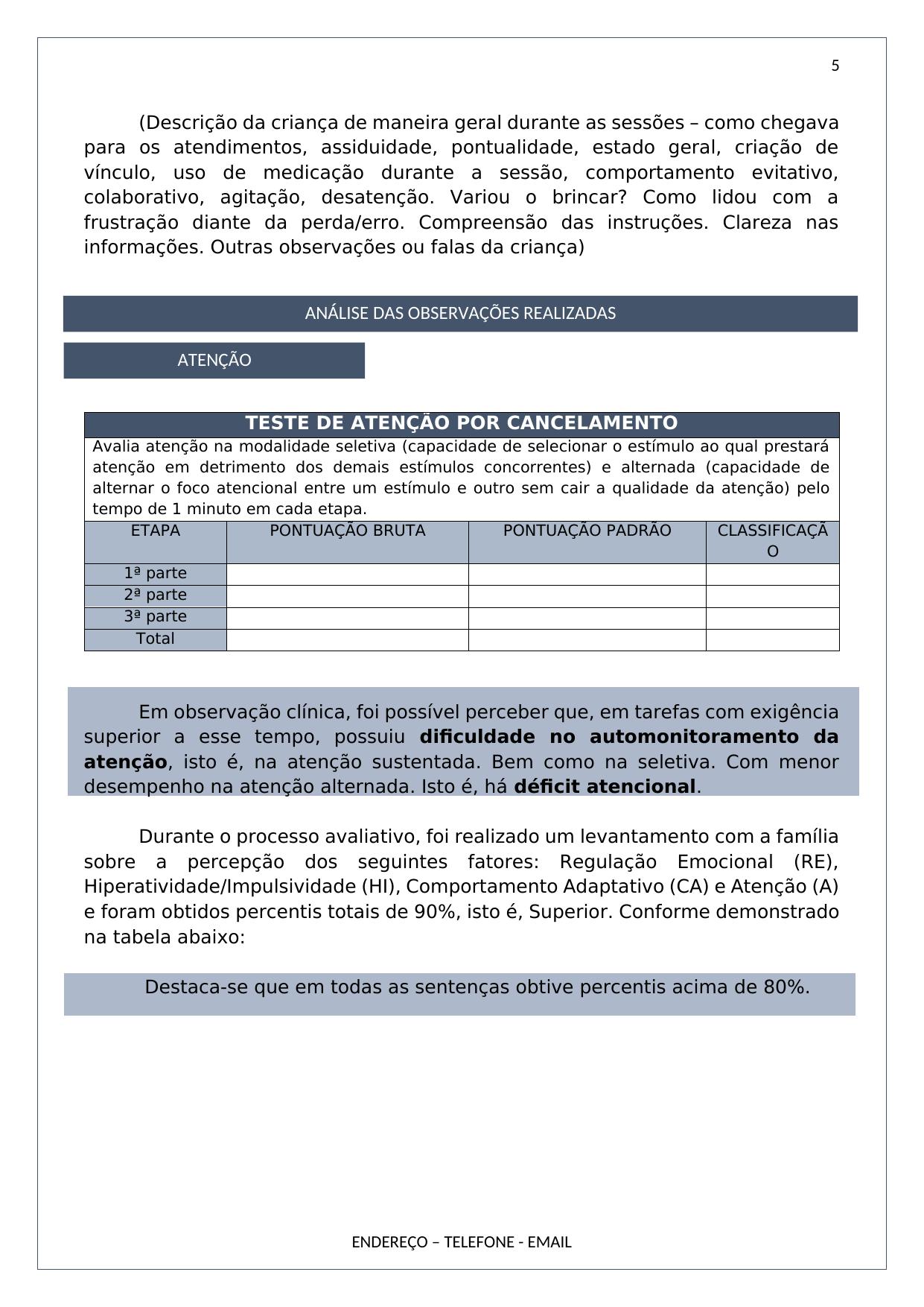 Relatório - observações durante as sessões